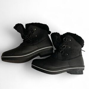 Women’s Size 9 PAWZ Black Lace-Up Faux Fur Winter Ankle Boots Outdoor Hiking